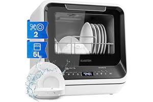 ‎KLARSTEIN Klarstein Amazonia Mini Geschirrspüler – Kompakte Tischspülmaschine mit Wassertank, 7 Programme, 5L, Digitalanzeige, Leise 58dB, Energieeffizienzklasse D, Tragbar für kleine Küchen & Reisen, Schwarz