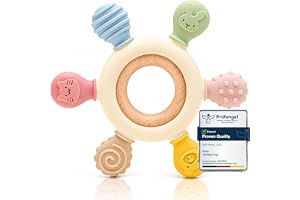 CAJA Bitring baby Bitleksak och babyleksak | Tillverkad av silikon och trä | BPA-fri