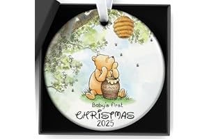 QYLAZUNE Baby’s first christmas Decorations Cute Yellow Bear Is Holding Honey Personalised Christmas Ceramic baubles Sign Plaque Gifts For Newborn, Infant, Boy, Girl For Home Ornament Garden Creatives Decor
