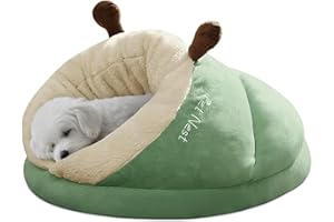 ALLSOPETS Cama Cueva para Gatos y Perros Pequeños, Cama Cálida de Peluche Suave para Invierno, Casa Interior para Mascotas con Fondo Antideslizante (Verde Hoja, L)