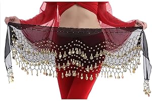 AMISON YiGo Women's Belly Dance Costume Skirt, Coin Hip Scarf, Coin Belt, Black One Size Fits All