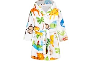 FILOWA Albornoz con Capucha Niño Pequeños Ducha Bata de Baño Casa Fluffy Polar Franela Suave Pijamas Caliente Animados Dinosaurio Coche Estampado Ropa de Dormir para Infantil 2-8 Años