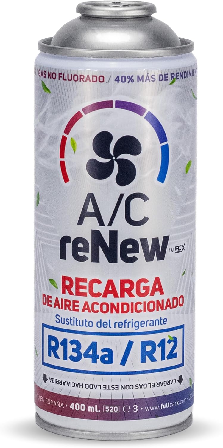 AC RENEW Recarga Aire Acondicionado Coche Sustituto Gas Refrigerante R134a y R12, Carga AC 220g Más Rendimiento, Natural y Ecológico, Fácil de Usar, Recambio Compatible Coches 1992-2016