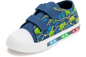FUNCOO PLUS Boys Girls Light Up Trainers Toddler Canvas Shoes Kids Easy Fasten Walking Shoes with Hook and Loops