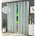 Purav Light Leaf Design Jacquard Jute Room Darkening Curtains for Door 7 feet Living Room Bedroom, Aqua, Set of 2 Pieces