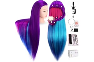 ‎TOPDIRECT TopDirect 66cm/26 Zoll Übungskopf Frisierkopf Friseur 100% Synthetisches Haar Perückenkopf Puppenkopf Trainingsköpfe Friseurkopf Ausbildung Kopf mit Halter + DIY Haar Zubehör styling Set