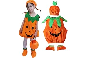 Hubatterik Halloween kostüm kürbis kinder kürbis kostüm mit halloween süssigkeiten beutel hut 12 Stück Halloween 3D Fledermaus Deko, Fleece Pumpkin Halloween Cosplay Kleinkind 3-7 Jahre