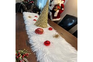 Topspitgo Weihnachten Tischläufer Weiß, Modern Tischläufer Abwaschbar, Aus Kunstfell Felloptik für Weihnachten,Hochzeit (30cm x 150cm)