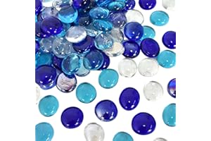 NAAPESI 120 Piezas Guijarros Azul Piedras de Vidrio Pepitas de Vidrio, Gemas de Forma Planas Redonda, Piedras de Cristal Decorativas, para Jarrones Relleno, Acuarios, Transparente, Parcialmente Iridiscente