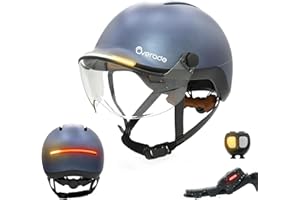 Overade Innovation Française - Casque Life avec Visière, avec Éclairage Puissant Avant/arrière, Télécommande Clignotants Oximote Incluse, Fonction Feu Stop Inclus, Taille Unique.