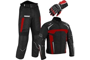 PROFIRST Motorbike Suit - Motorcycle Gloves Armoured 2 Piece Suit Motorbike Waterproof Suits Jacket with Trouser CE Armor For All Weather Mens (Red, X-Large)