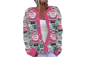 Flodxo Winter Coats for Women UK Clearance Plus Size Christmas Jumper Long Sleeve Lightweight Cardigans Casual Loose Knitted Sweatshirts Blouse with Button Xmas Print Sweater Shirts