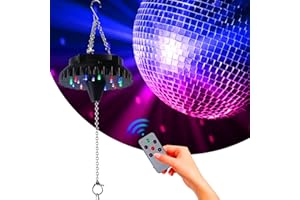 DJBOOMY Disco Ball Motor Light with Remote: Rechargeable Battery Operated Rotating Hanging Mirror Ball Motor with Adjustable Speed - 18RGBW LED Light Up 4 6 8 12 inch Party Disco Balls Rotator