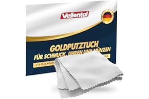 ‎VELLENTAL Gold Poliertuch für Schmuck & Münzen - Goldputztuch - Putztuch zur Reinigung & Pflege von Gold, Rosegold & Weißgold - Schmuckputztuch für Goldschmuck made in Germany