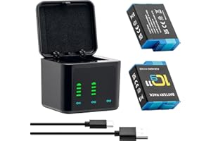 SEYRLMK Hero 12 11 10 9 Lot de 2 batteries rechargeables Hero 11 2000 mAh et 3 canaux USB LCD Chargeur de batterie entièrement compatible avec Gopro Hero 12 Hero 11, Hero10, Hero 9 (2 piles + 1 x)