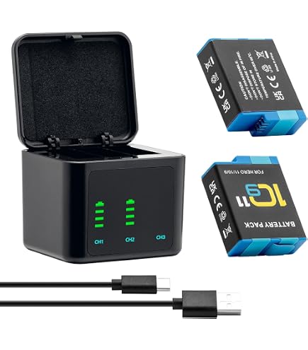 Palogreen Kit 3 Batterie 2000mAh + Caricatore Per GoPro Hero 12/11/10/9 – Display LCD, Bass Temperature, Portatile