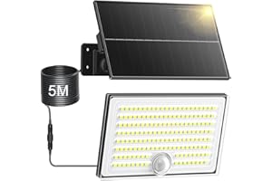 ‎REALKY Realky Solarlampen für Außen mit Bewegungsmelder, IP65 Wasserdichte Solar Strahler mit 5m Kabel für Garage, Garten, Hof, Stufen, Haustüren-1 STÜCK