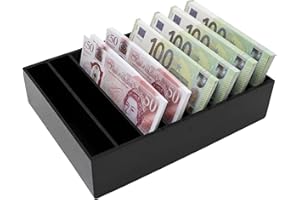 DNOIFNE Porta Soldi in Acrilico Nero con 8 Scomparti - Organizzatore di Banconote, Monete e Accessori - Cassetta Portavalori per Cassieri e Ufficio