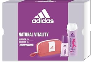 COTY Adidas, Confezione Regalo Donna Natural Vitality, Profumo Donna 30 ml e Skin Detox Gel Doccia Bagnoschiuma 250 ml e Pochette
