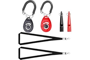 Lanzn 4 PCS Dog Clicker and Whistle Set, Dog Training Clickers Whistle Pet Clicker Trainer Dog Training Tools Puppy Training Clicker Kit Dog Clicker Wrist Strap for Dog Cat Horse Birds Puppy Recall