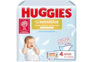 Huggies Extra Care Sensitive Baby Wipes - 12 Pack (576 Wipes) – Plastic Free Wet Wipes, 99% Water, Fragrance Free, Hypoallerg