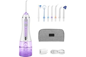 Hydropulseur dentaire sans fil pour les dents, Leominor 5 modes, avec sac de voyage et 7 embouts de jet, étanche IPX7 et rechargeable pour la maison et les voyages