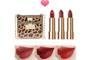 ‎ERINDE Erinde Matte Lippenstift Makeup Set, 3 Farben Lippenstift mit Silberkette Tasche Paket, Samt Lippenstift Geschenk Box Set, wasserdicht Non-Stick Cup lang anhaltende, einziehbare rote Lippenstift Set