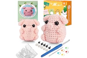 Genround Crochet Kits for Beginners Adults - 2 Pcs Beginners Crochet Kit for Adults & Kids - Crochet Set, Amigurumi Animals Knitting Starter Kit with Instructions and Video Tutorial (Piggy)