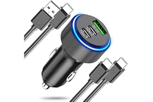 TEPOW Caricabatterie Auto USB C 66W, Caricatore Auto USB C 3-Ports Adattatore Presa Accendisigari USB C Ricarica Rapida Caricabatterie Auto Cellulare con 2x Cavo per Samsung Galaxy S23 S22,iPhone 15 Pro Max