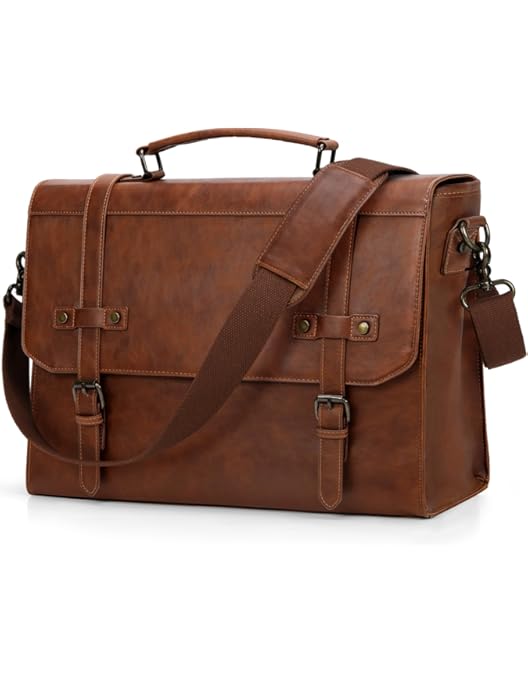 TIDING Lederen koffer voor mannen 17 inch laptoptas zakenreizen grote computertassen met verstelbare schouderriem voor vader echtgenoot geschenken, zwart