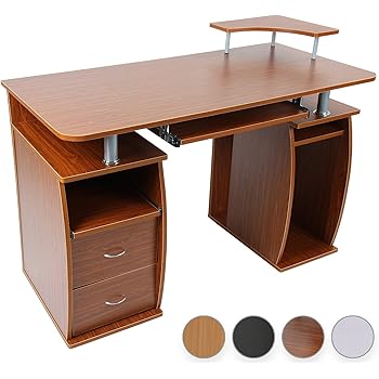 SixBros. Computerschreibtisch Eiche/Weiß - 120x60cm Mit Container & Tastaturauszug