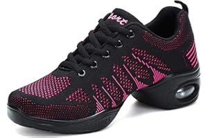 RHSMQ Scarpe da ballo femminile adulto adulto quattro stagioni in stile maglia cuscino d'aria traspirante morbido fondo moda sport tempo libero jazz hip hop quadrata danza moderna danza(41, Black red)