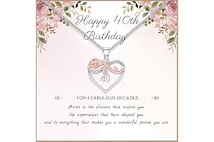 PRETOLE Birthday Gifts for Women 925 Sterling Silver Birthday Necklace 2 3 4 5 6 7 Decades Rose Heart Necklaces Happy 21th 30th 40th 50th 60th 70th Birthday Necklaces for Her Wife Girlfriend Daughter
