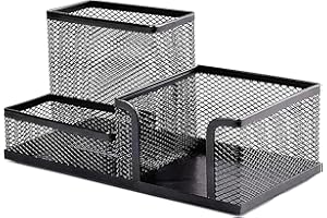 DETECTALIA Organizador de escritorio y portalapices de malla metálica negra - Accesorios de material de oficina – Organizador material escolar – Organizador boligrafos y papeleria - 20,3x10,3x10,3cm -Negro
