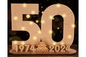 Giftota 2024 Originale Libro Degli Ospiti in Legno per Uomo e Donna - 50 Anni Regali Creativi in Denaro - Regalo di Compleanno in Legno per il 50° Anniversario con Luci LED - DIY Decorazioni in Legno
