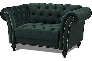 Home Detail Velvet Fabric Chesterfield Sofa Upholstered 1.5 2 & 3 Seater Curved Settee Set Living Room Suite (1.5 Seat Sofa Only, Green)