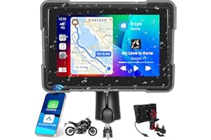 Hikity Pantalla Portátil para Motocicleta de 5 Pulgadas con Carplay Inalámbrico Android Auto Impermeable IP67 Pantalla para Motocicleta Navegador con Bluetooth/TF/Tipo-C/Mirror Link/Ajuste EQ