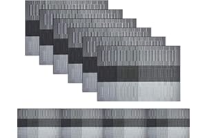 BECHEN Placemats Set of 6 with Table Runner, Elegant Heat-Resistant Table Mats Washable Plastic Placemats for Home Wedding Party (45x30cm + 180x30cm, Black)