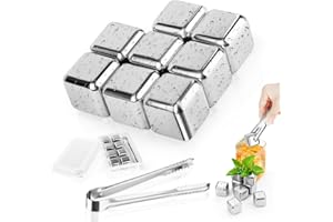 LOBVABA Glaçons congelés en Acier Inoxydable，Lot de 8 glaçons réutilisables en Acier Inoxydable de qualité Alimentaire，pour Cocktails,Amateurs de Whisky，vin, jus de Boisson ou Limonade， Clip