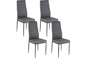 Baroni Home Set di 4 Sedie da Pranzo con Schienale Alto e Seduta Ergonomica con Cuciture Decorative, Sedie Eleganti Imbottite in Ecopelle con Struttura in Acciaio, 40X48X96 cm, Grigio