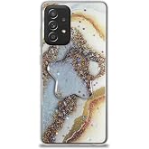 KZY İletişim Samsung Galaxy A52 ile Uyumlu Kapak Mermer Desenli Pop Socketli Silikon Kılıf - Gold