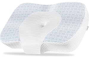 Elviros Poduszka pod szyję szyjną z bocznym spaniem z pianki memory, konturowe poduszki ortopedyczne, regulowana ergonomiczna poduszka do łóżka, niebieska, 60 x 38.6 x 9.9/13.5 cm