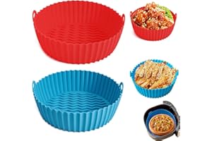 OUOQI 2pcs Air Fryer Silicone Pot,Silicone Air Fryer Basket,Airfryer Zubehör,Antihaft Universal Luftfritteuse Matten,Silikon airfryer Air Fryer,Wiederverwendbar Air Fryer Accessories,leicht zu reinigen