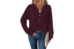 SENBATU Sweat à Capuche Femmes Manches Longues boutonné Pull col en V Hoodie Cordon Sweat Shirt