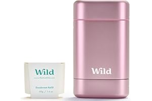 Wild - Natural Refillable Deodorant Starter Kit with Pink Case and Fresh Cotton & Sea Salt Scented Refill (40g) - Aluminium Free - Long Lasting Protection - Vegan