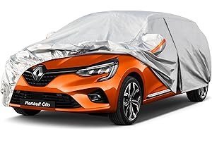 Kayme Bâche Voiture Étanche Respirante Compatible avec Renault Clio I/II/III/IV/V Hayon (1990-2025), 6 Couches Housse de Protection Voiture Extérieur, Contre Pluie Soleil Poussière avec Zip.