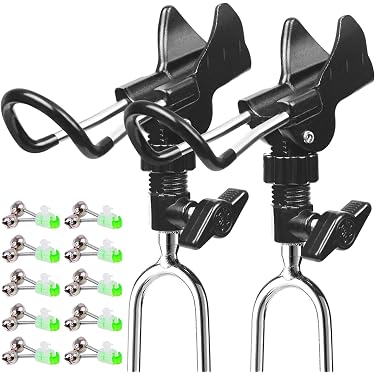 Aluminum Fishing Rod Holder for Bank & Beach, 360° Adjustable Pole Stand – Heavy-Duty Ground Mount, Gift for Dad, Men Father's Day, Birthday (Excluded 10 fishing bells) Sports & Outdoors