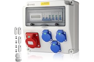 EYPINS Distributore di Corrente da Cantiere,Scatola Presa Esterna 3x 230V 1x 16A con Protezione LS, Presa Schuko e CEE, Cassetta Elettrica Impermeabile IP66 per Giardino Officina e Garage