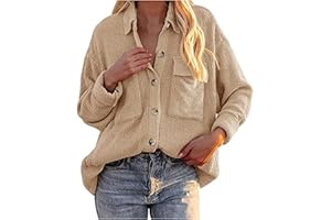 Sisifa Damen Cord Shacket Shirt Button Down Hemd Lässige Langarm Oberteile Einfarbig Oversized BoyfriendJacke Bluse Freizeit Hemdbluse, 5XL