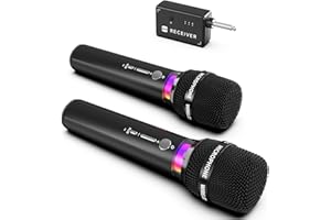 ECHOMUSSY Micrófono Inalámbrico, Micrófonos Duales Inalámbricos Recargables Con Conexión de Chip Uno a Uno y Luces LED, 40h de Duración, Alcance de Recepción de 60m, Micrófono de Karaoke Para Cantar (Negro)